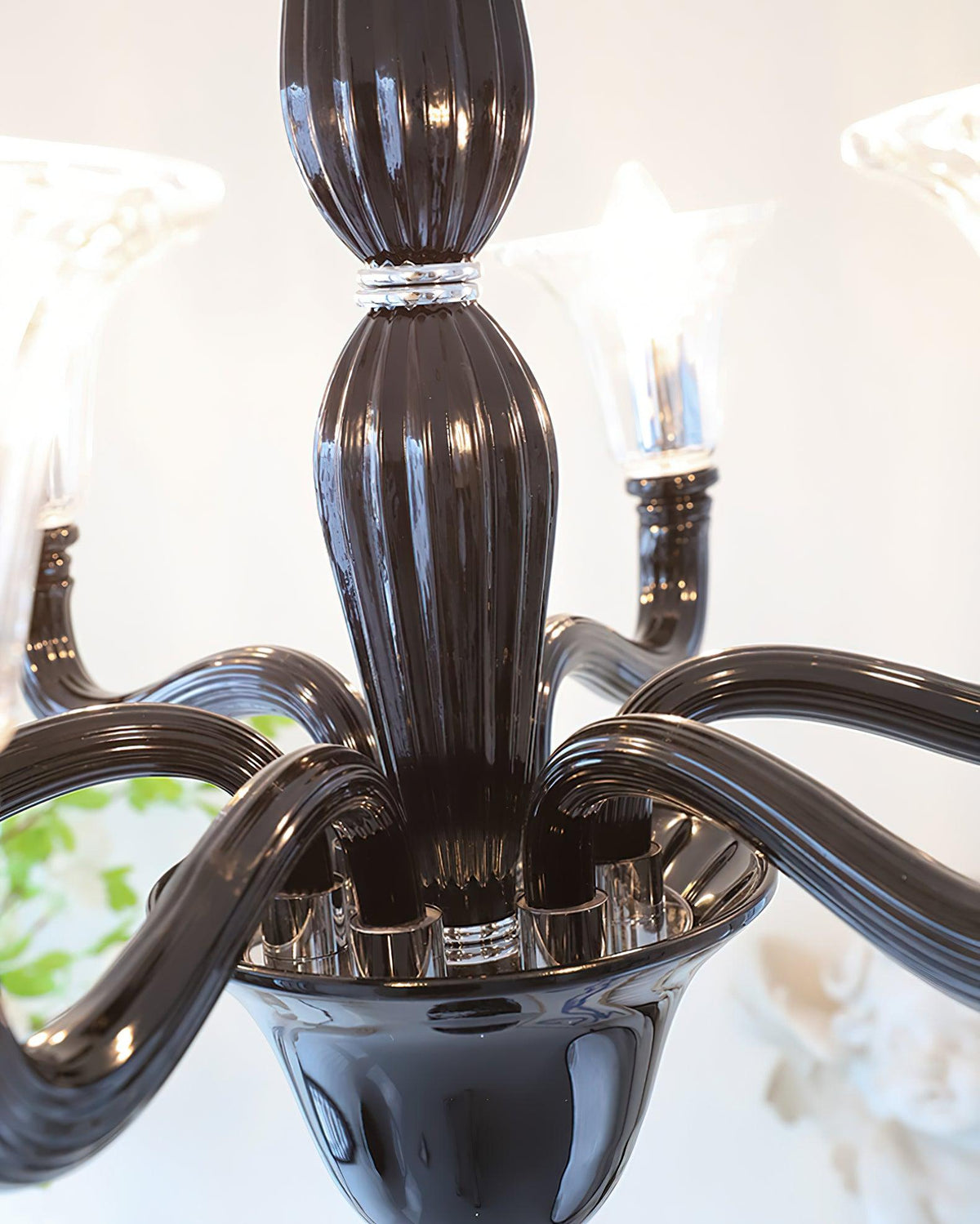 Candeeiro de teto Silten Preto Murano Braço para velas Vidro Clássico