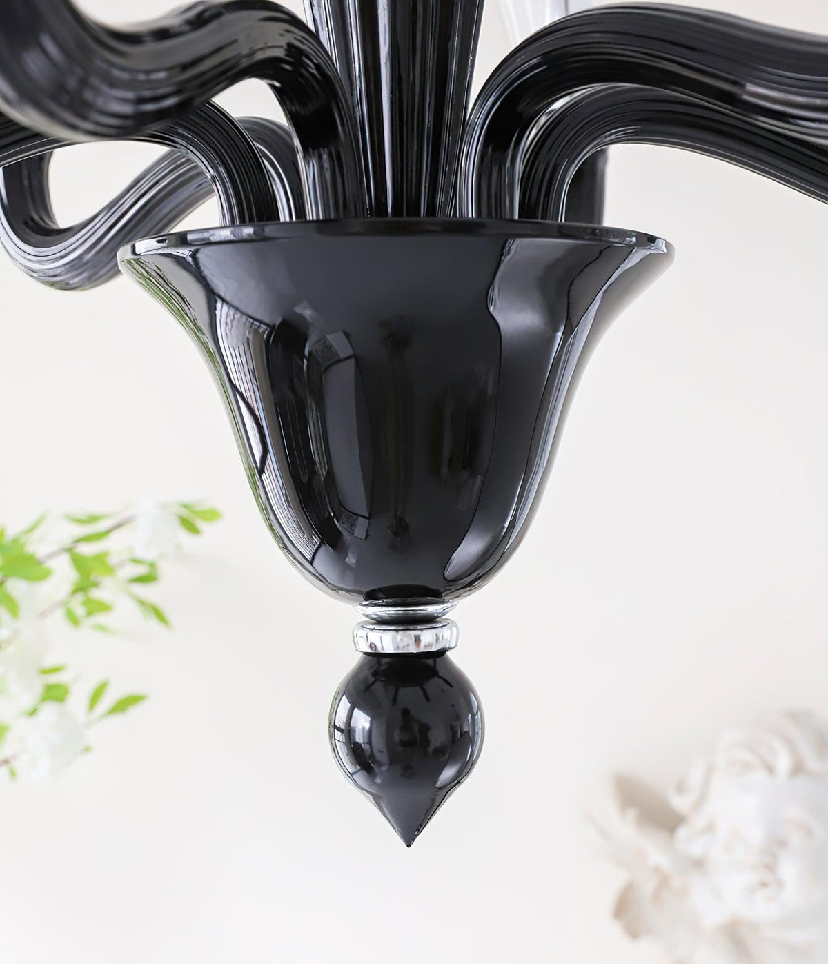 Candeeiro de teto Silten Preto Murano Braço para velas Vidro Clássico