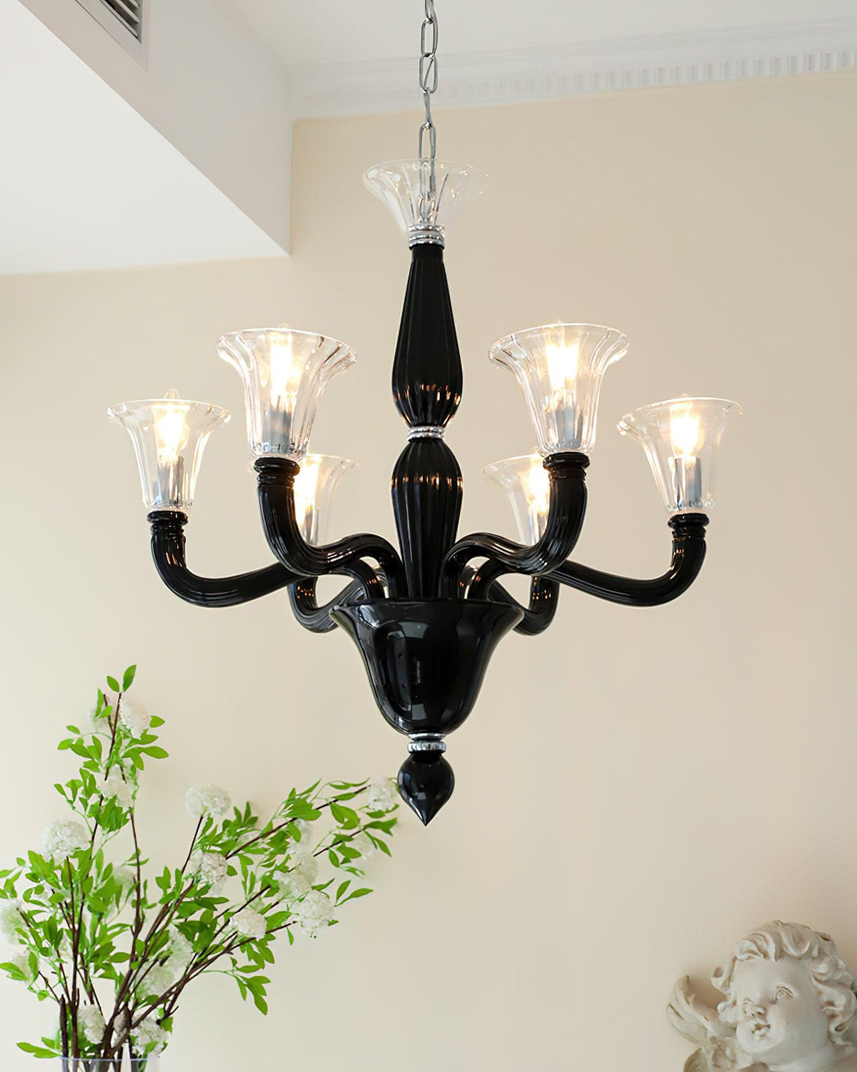 Candeeiro de teto Silten Preto Murano Braço para velas Vidro Clássico