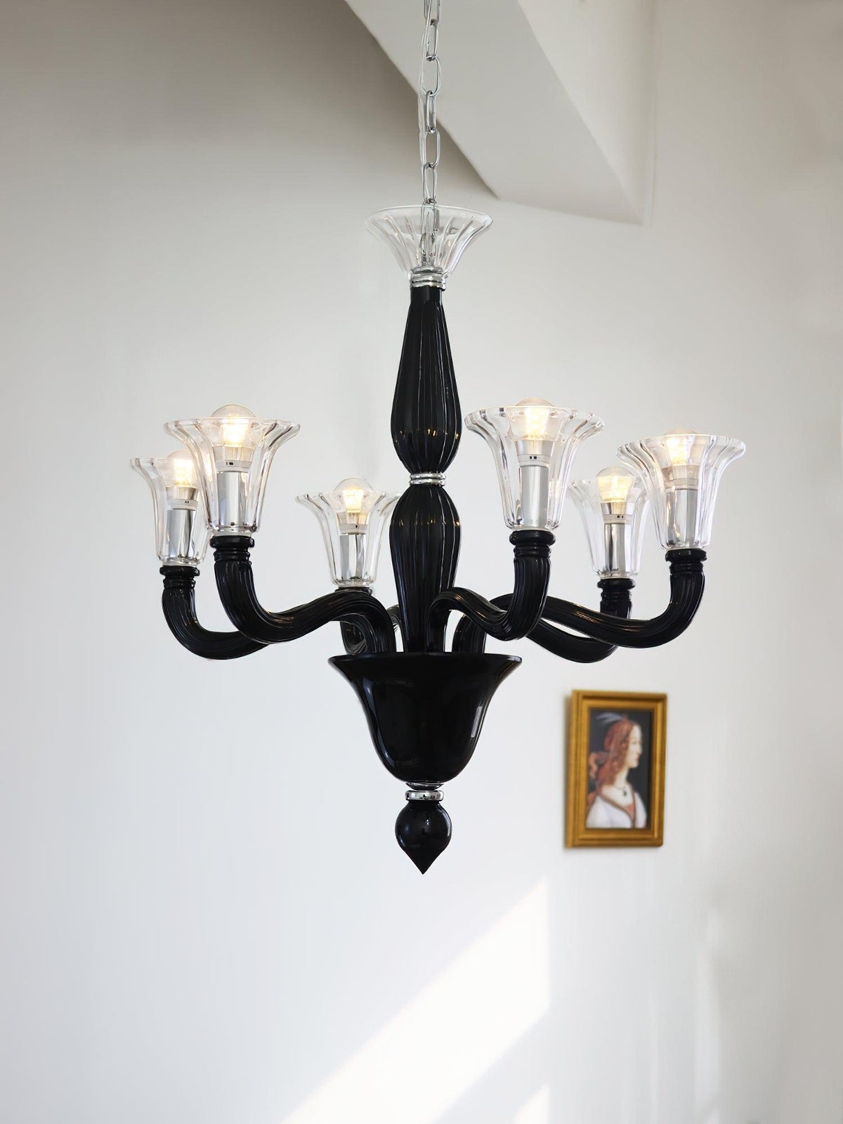 Candeeiro de teto Silten Preto Murano Braço para velas Vidro Clássico