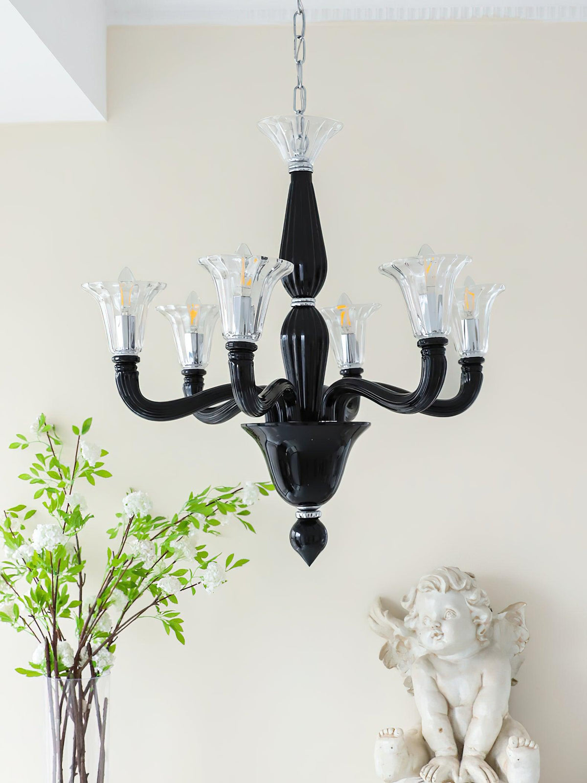 Candeeiro de teto Silten Preto Murano Braço para velas Vidro Clássico
