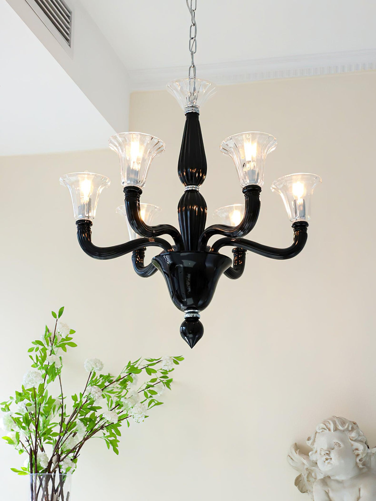 Candeeiro de teto Silten Preto Murano Braço para velas Vidro Clássico