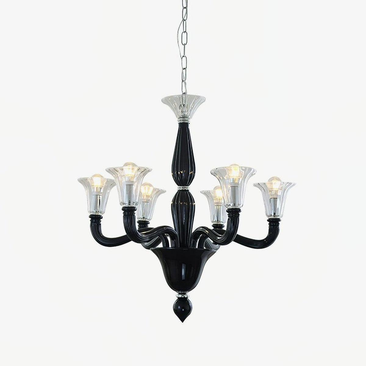 Candeeiro de teto Silten Preto Murano Braço para velas Vidro Clássico