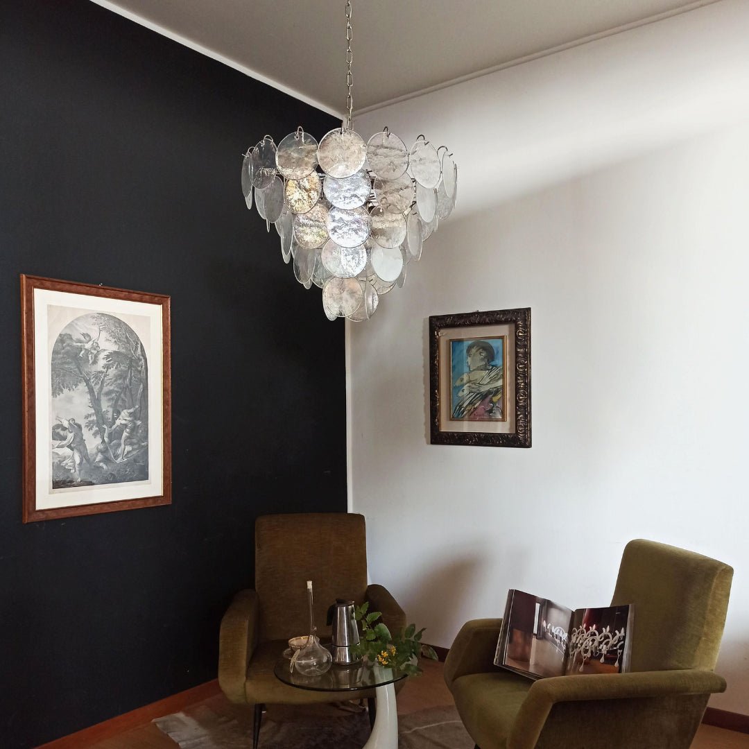 Liorerora-kattokruunu, hohtavanvärinen Muranon lasilevy