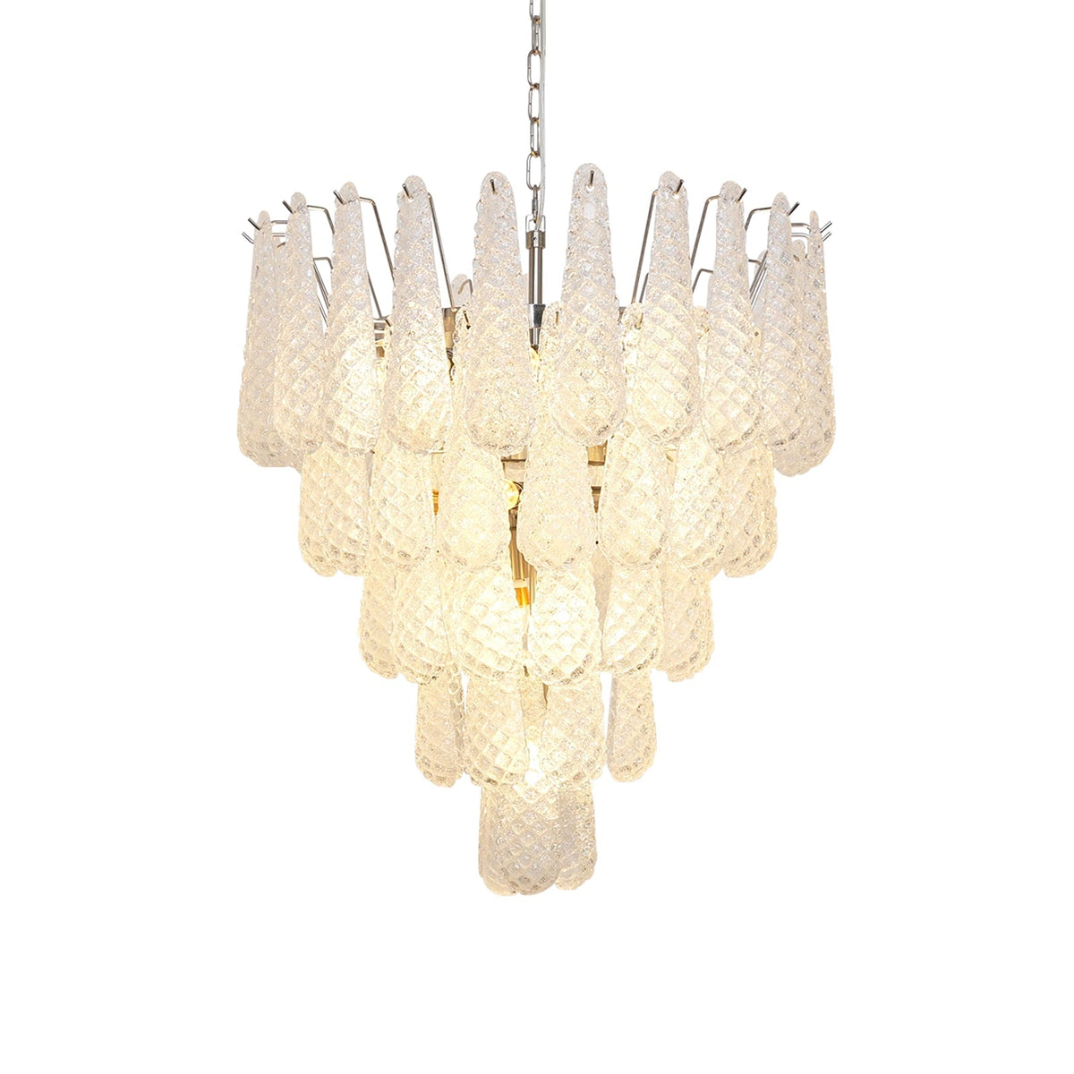 Candeeiro de teto Velerine em gotas de orvalho de vidro Murano transparente dispostas em camadas