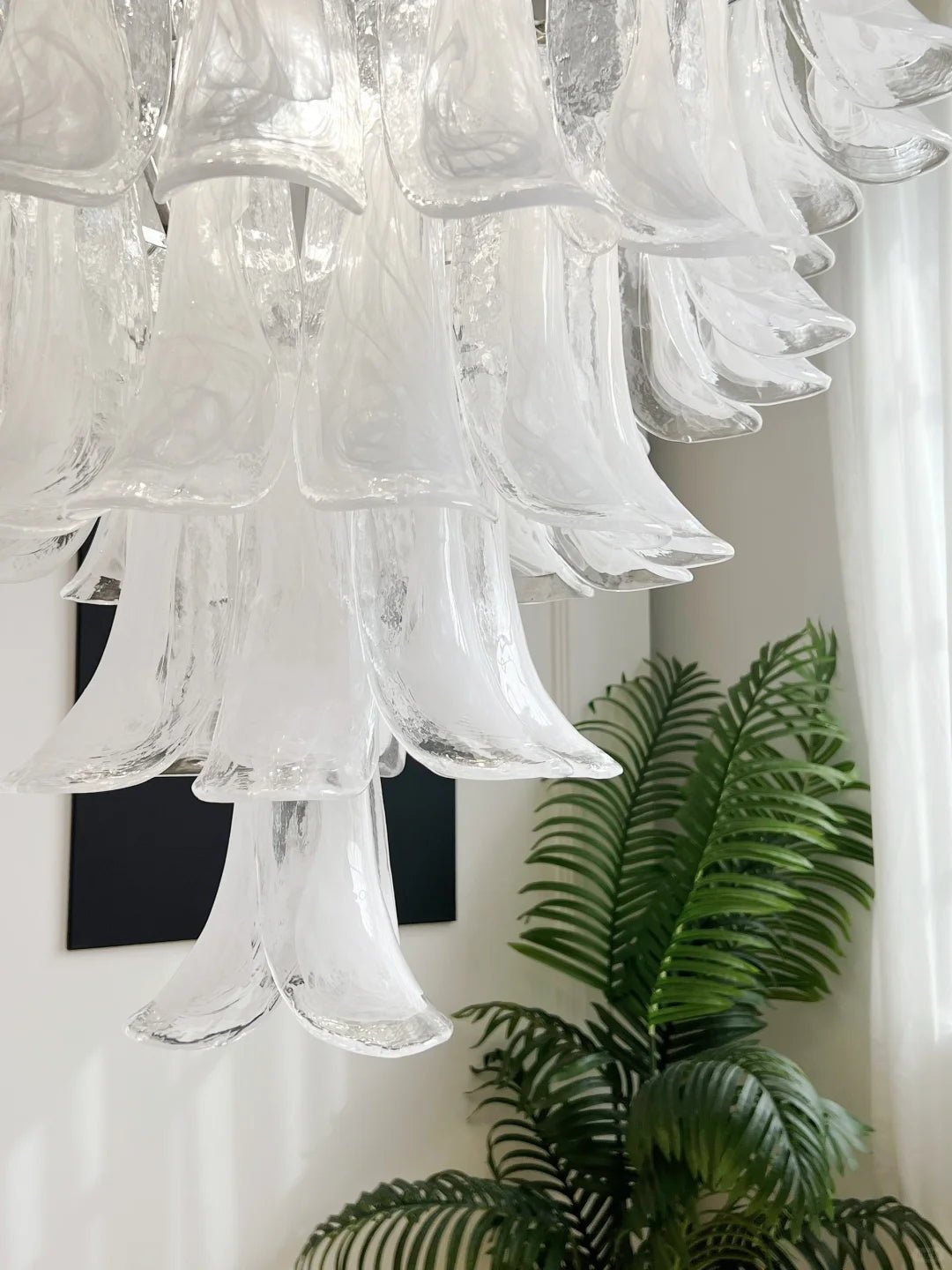 Candeeiro de teto Eiroian em vidro Murano transparente com pétalas vintage