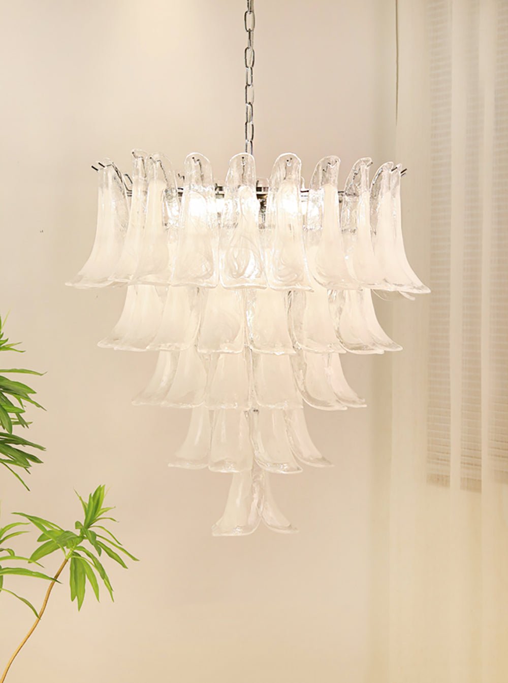 Candeeiro de teto Eiroian em vidro Murano transparente com pétalas vintage