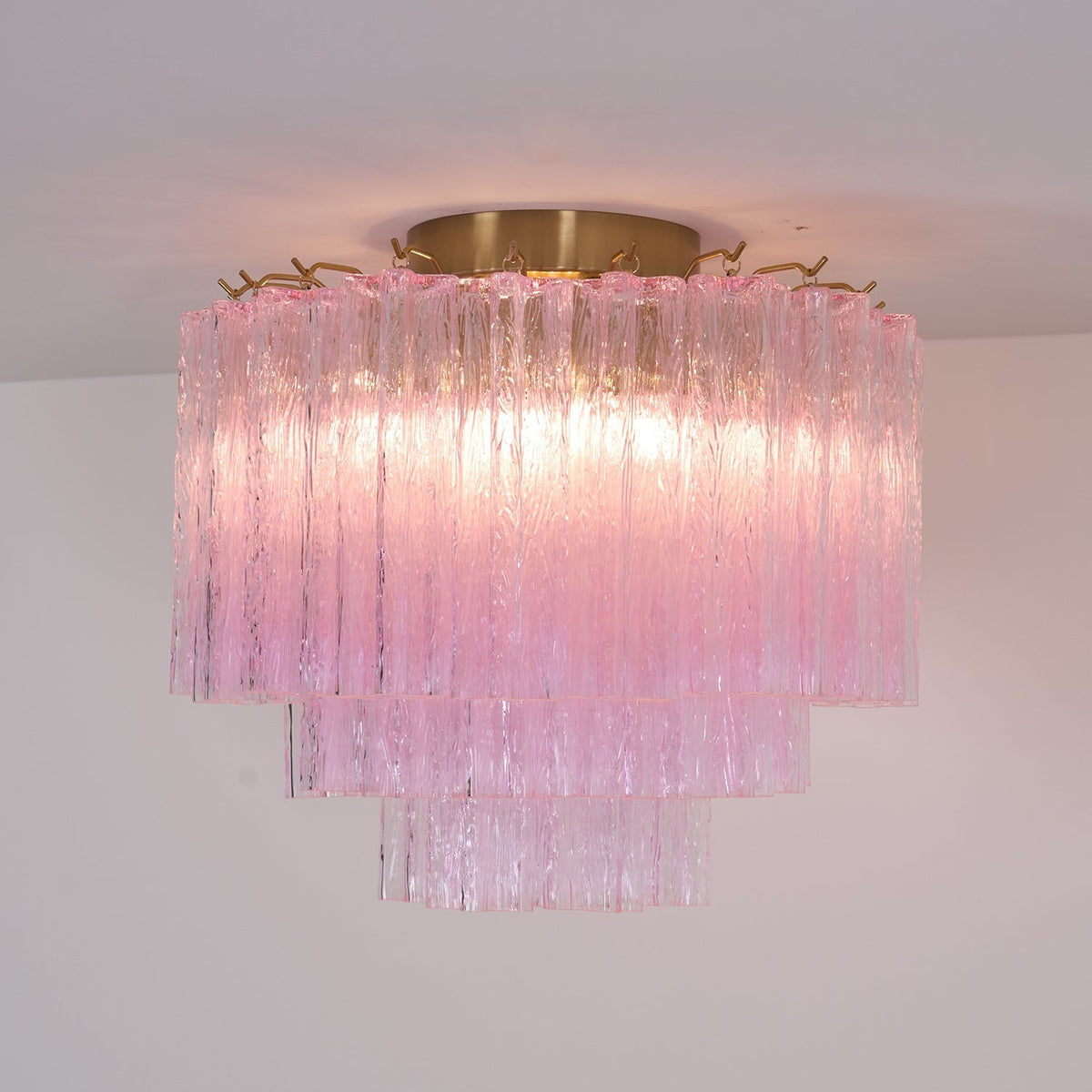 Veliaine loftslampe i pink Murano-glas, vintage