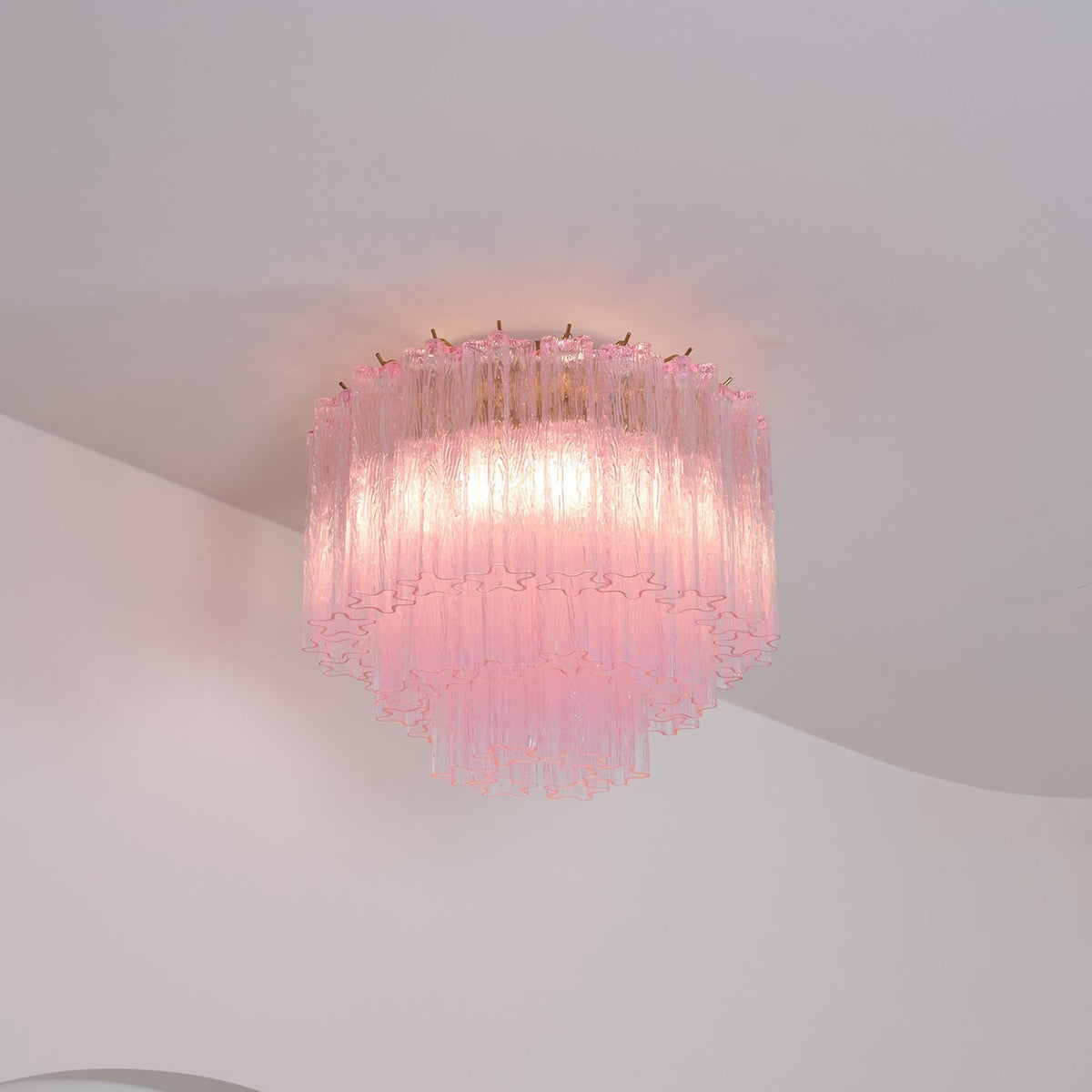 Veliaine loftslampe i pink Murano-glas, vintage