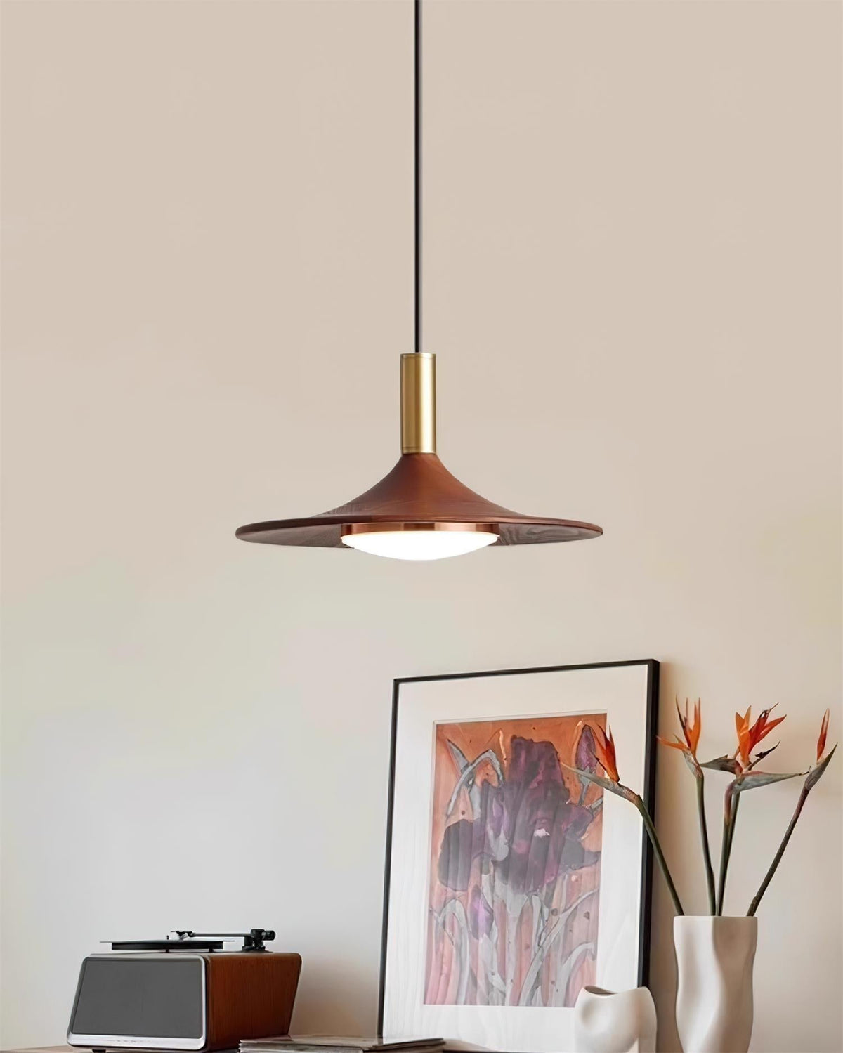 Kaelin pendellampe, hatformet træ, mid-century