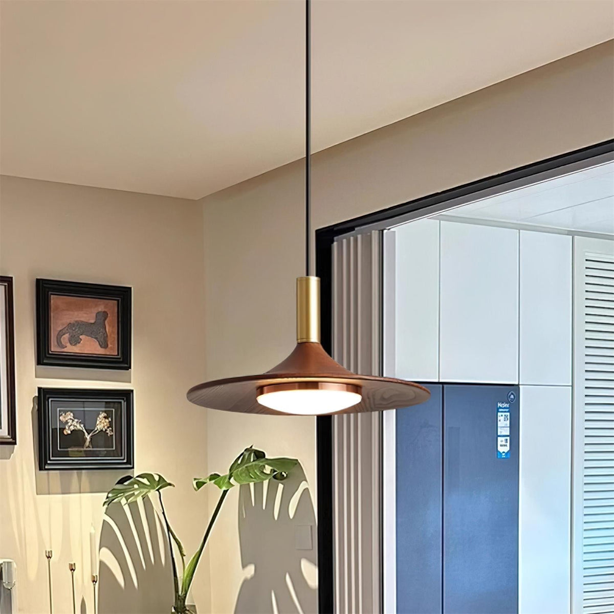 Kaelin pendellampe, hatformet træ, mid-century