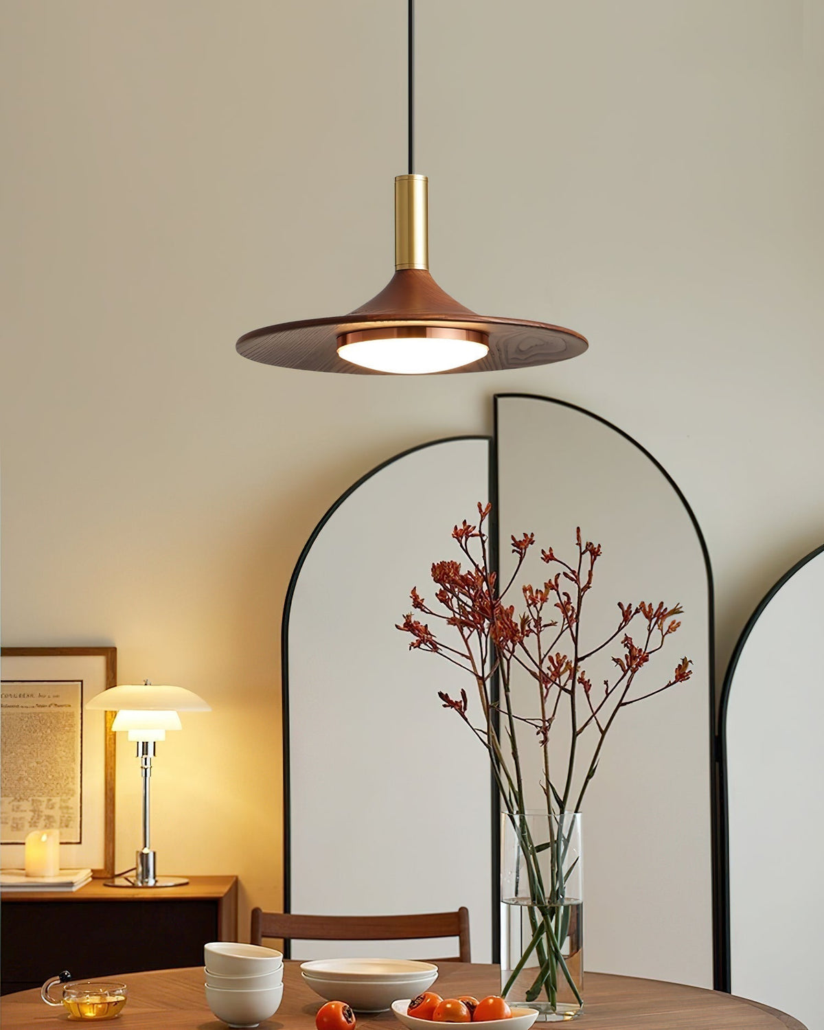 Kaelin pendellampe, hatformet træ, mid-century