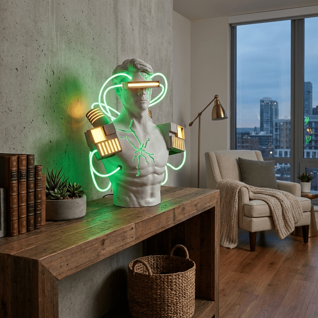 Candeeiro de mesa escultural Neon Circuit Bust