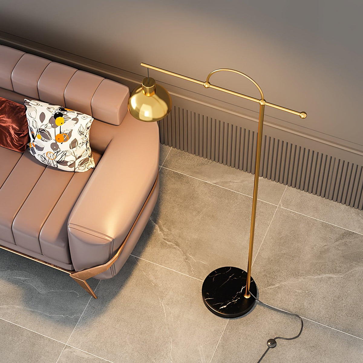 Usilil art deco-gulvlampe i messing