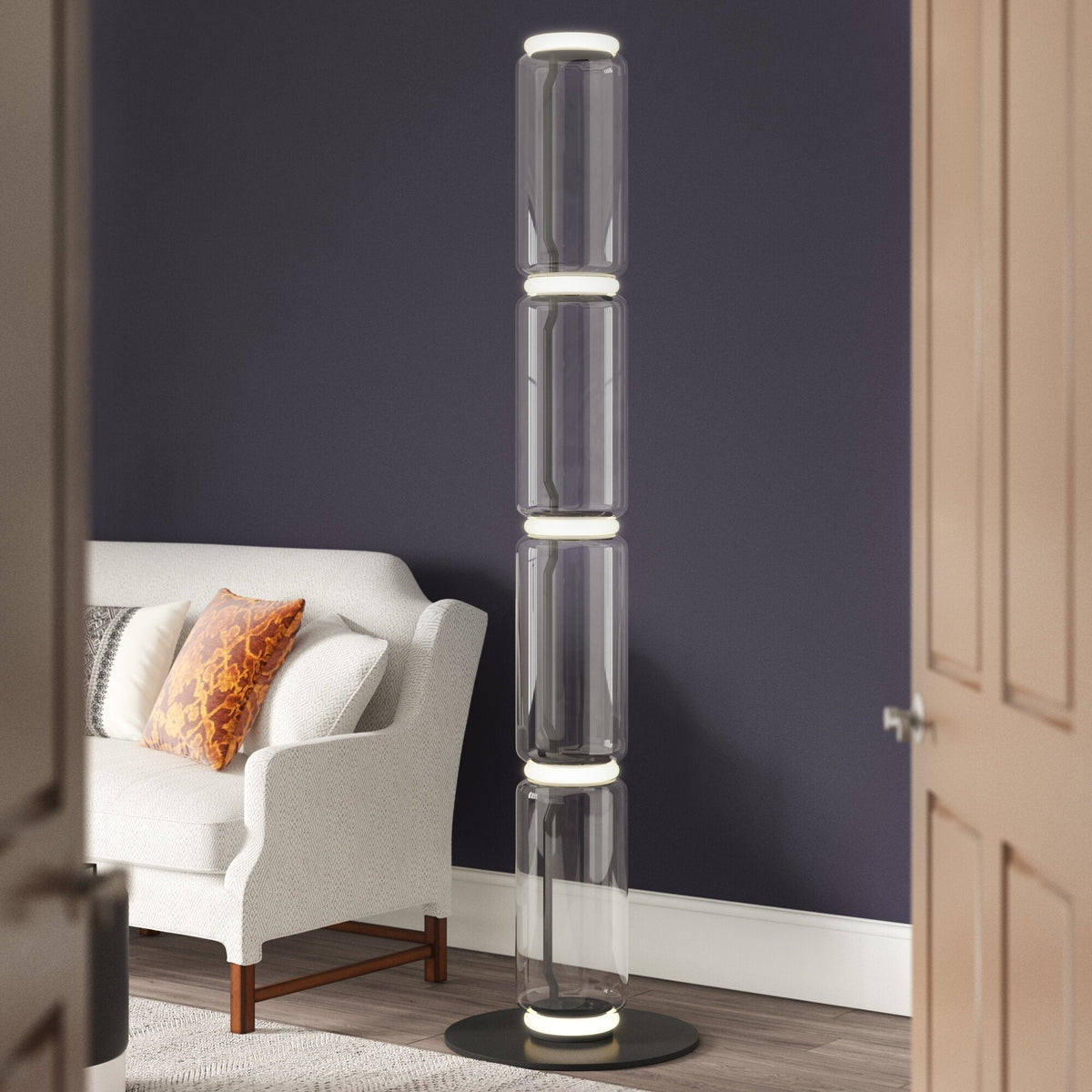 Cyrilys golvlampa i bambu och glas