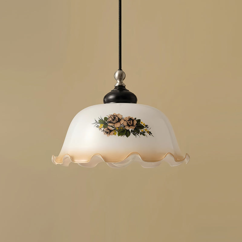 Belvia vintage-hangandi lampi úr blómamynstruðu gleri