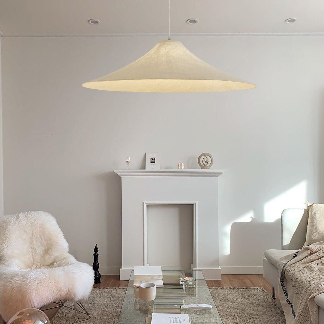 Candeeiro suspenso moderno, minimalista e natural de formato plano Abbotswell