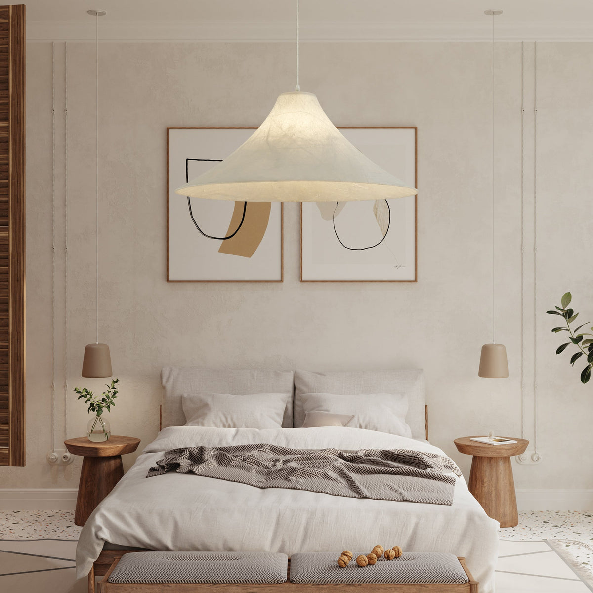 Candeeiro suspenso moderno, minimalista e natural de formato plano Abbotswell