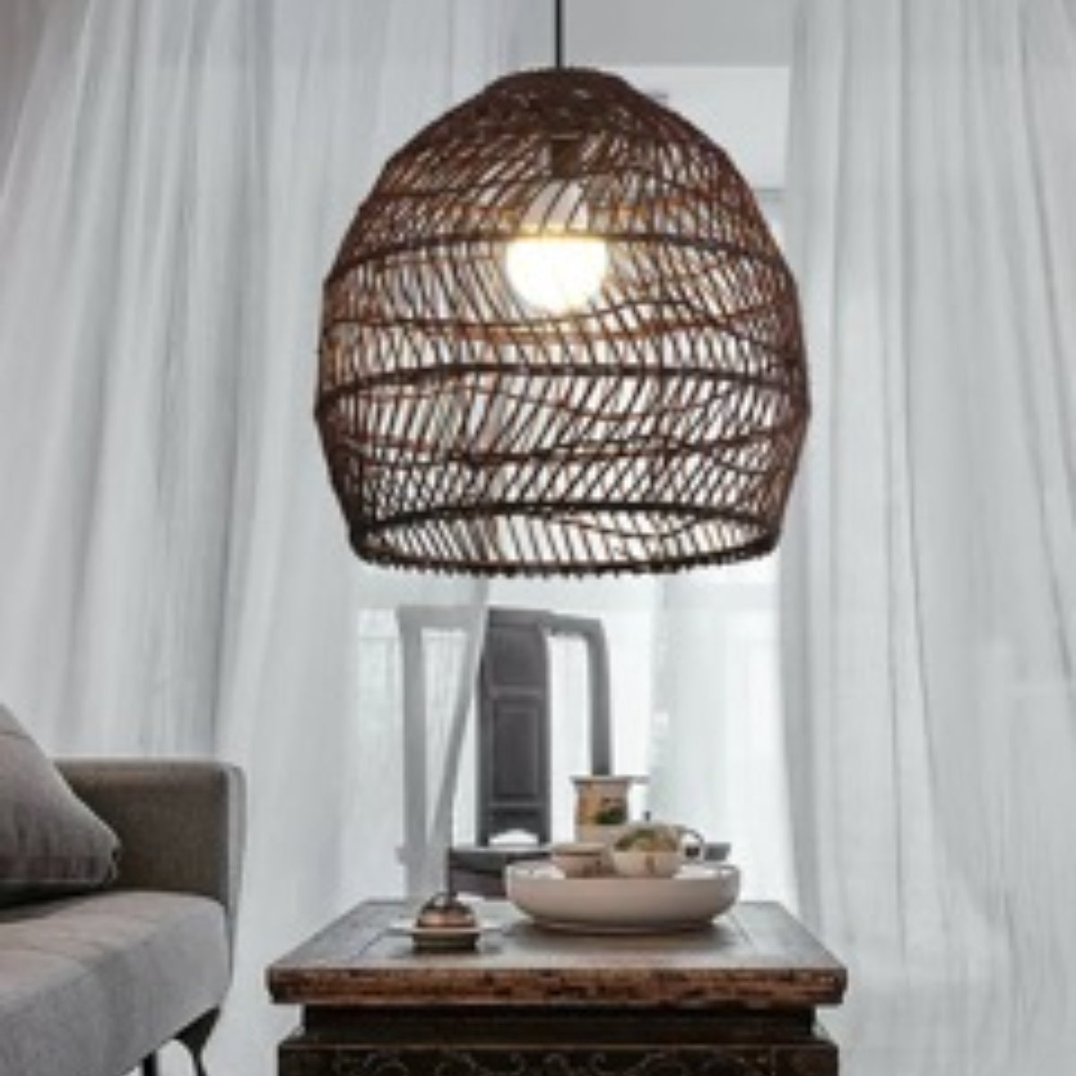 Muto Design -retrotyylinen LED-riippuvalaisin, musta/puu, puu, makuuhuoneeseen/olohuoneeseen/työhuoneeseen/aulaan