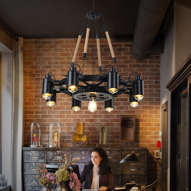 Epoch industriell LED-pendellampa i svart metall/snöre för kafé/bar