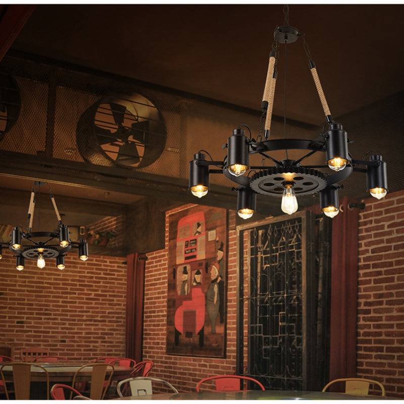 Epoch industriell LED-pendellampa i svart metall/snöre för kafé/bar