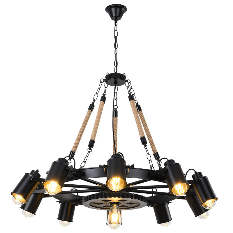 Epoch industriell LED-pendellampa i svart metall/snöre för kafé/bar