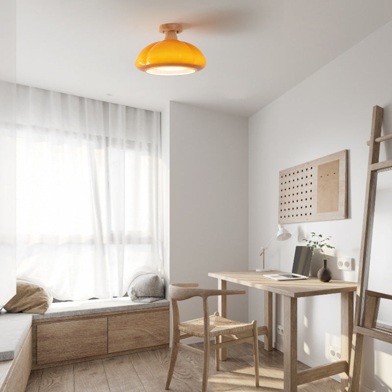 Valentina modern LED-plafond i glas och trä för vardagsrum