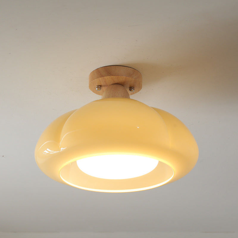 Valentina modern LED-plafond i glas och trä för vardagsrum