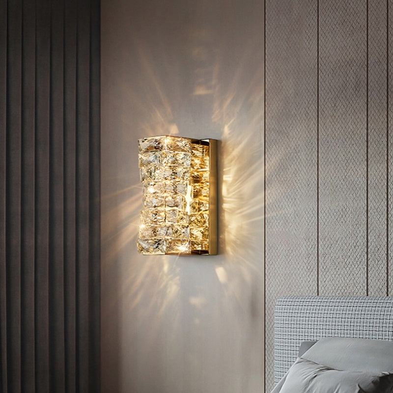 Kristy modern rektangulär LED-vägglampa i metall och kristall för sminkbord