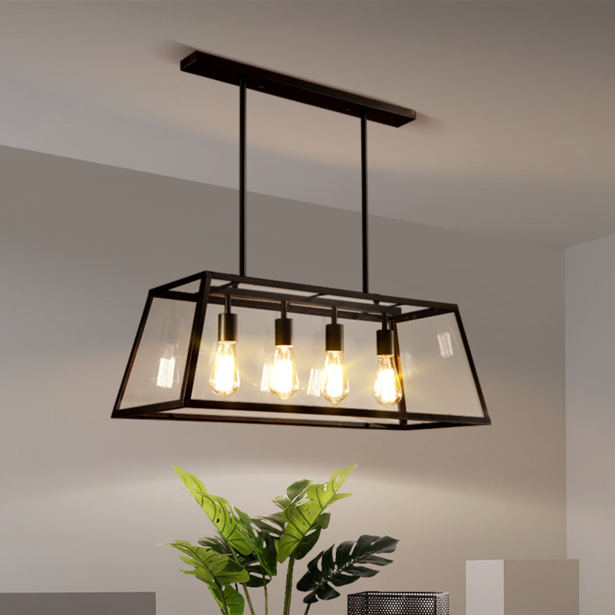 Epoch industriell modern LED-pendellampa, svart glas/metall, kök/sovrum/vardagsrum
