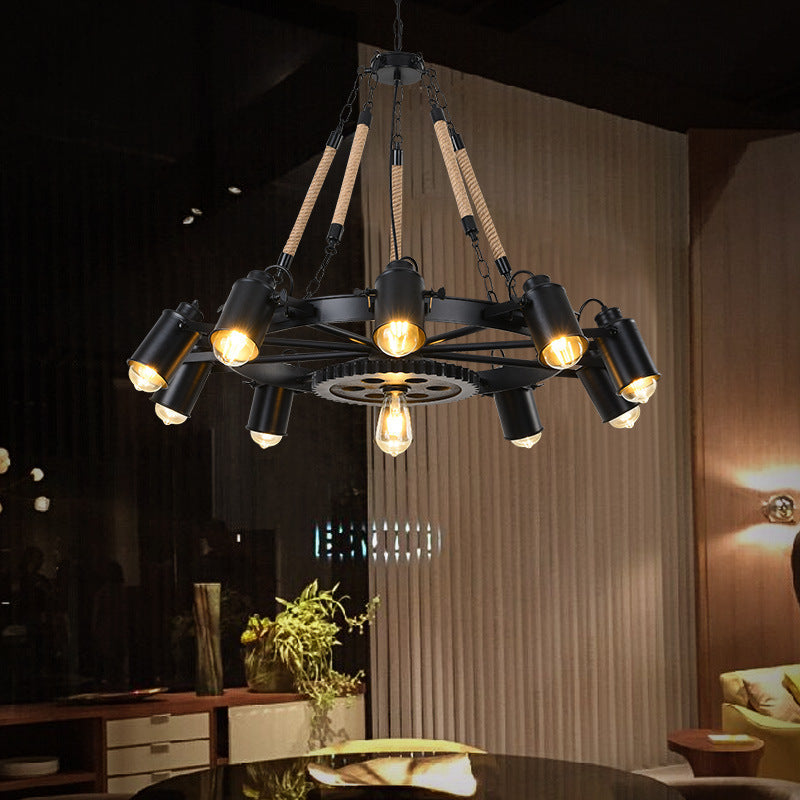 Epoch industriell LED-pendellampa i svart metall/snöre för kafé/bar