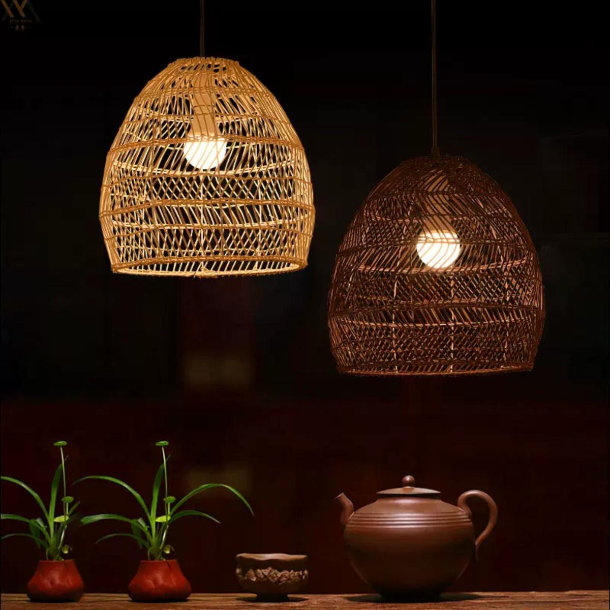 Muto Design -retrotyylinen LED-riippuvalaisin, musta/puu, puu, makuuhuoneeseen/olohuoneeseen/työhuoneeseen/aulaan