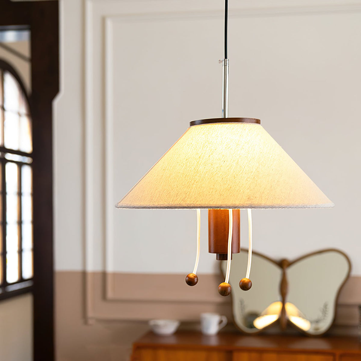 Candeeiro suspenso Zathee Nordic Art Classic em madeira e tecido
