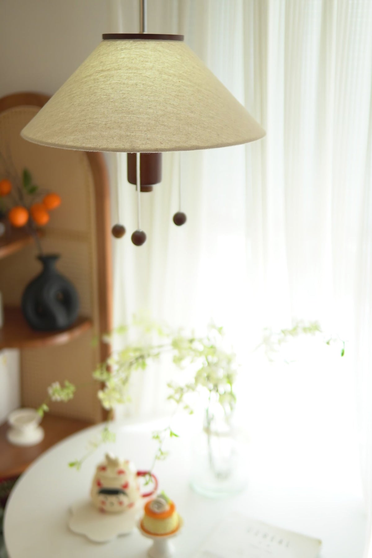Candeeiro suspenso Zathee Nordic Art Classic em madeira e tecido