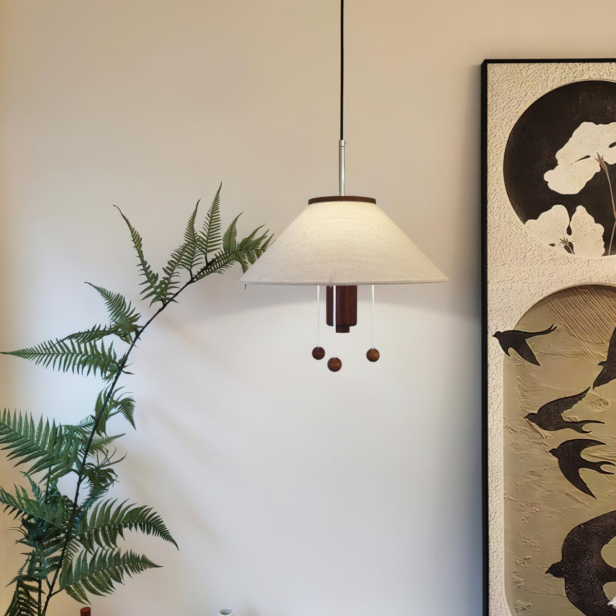 Candeeiro suspenso Zathee Nordic Art Classic em madeira e tecido