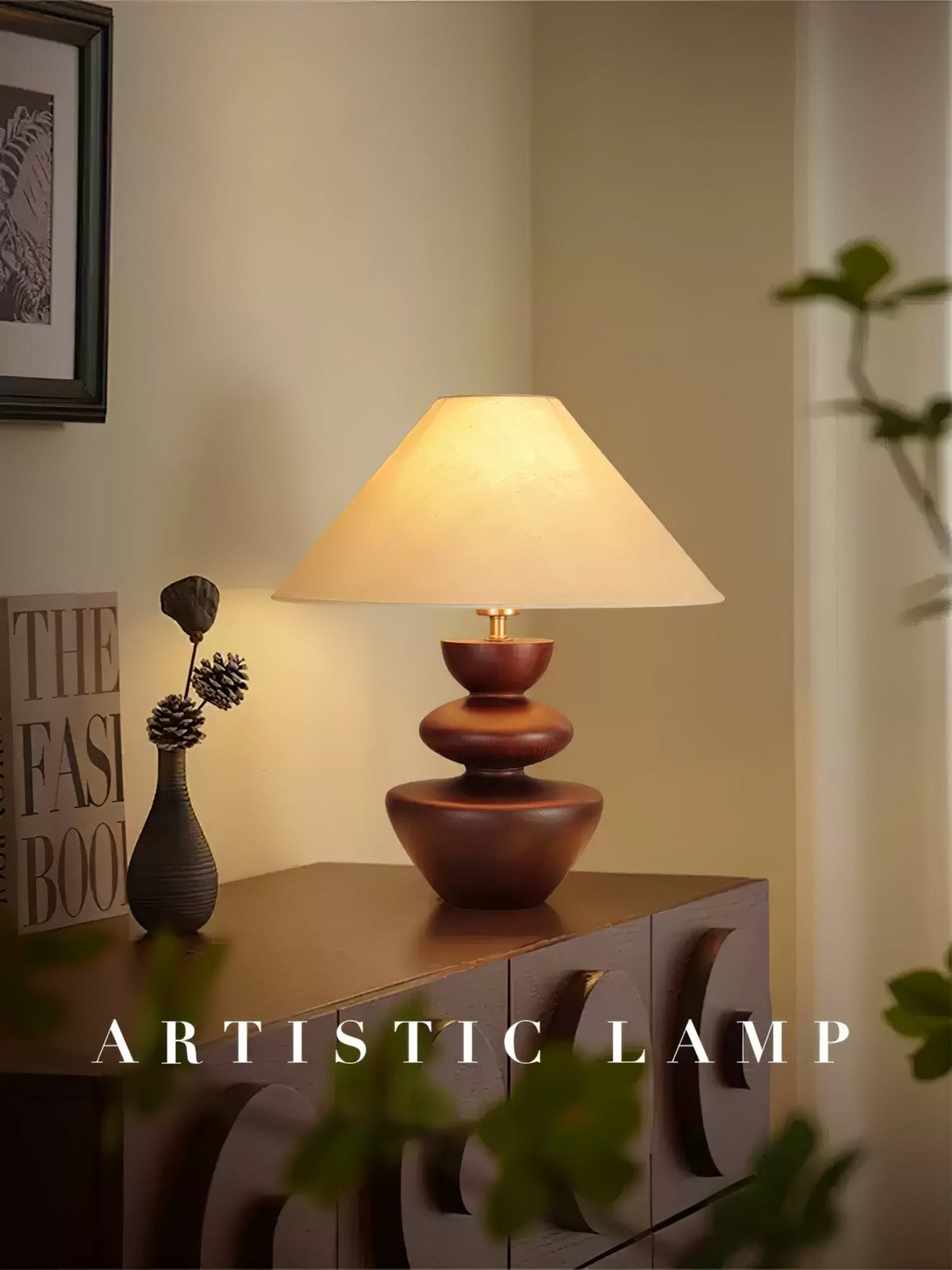 Joanne vintage-bordlampe i træ