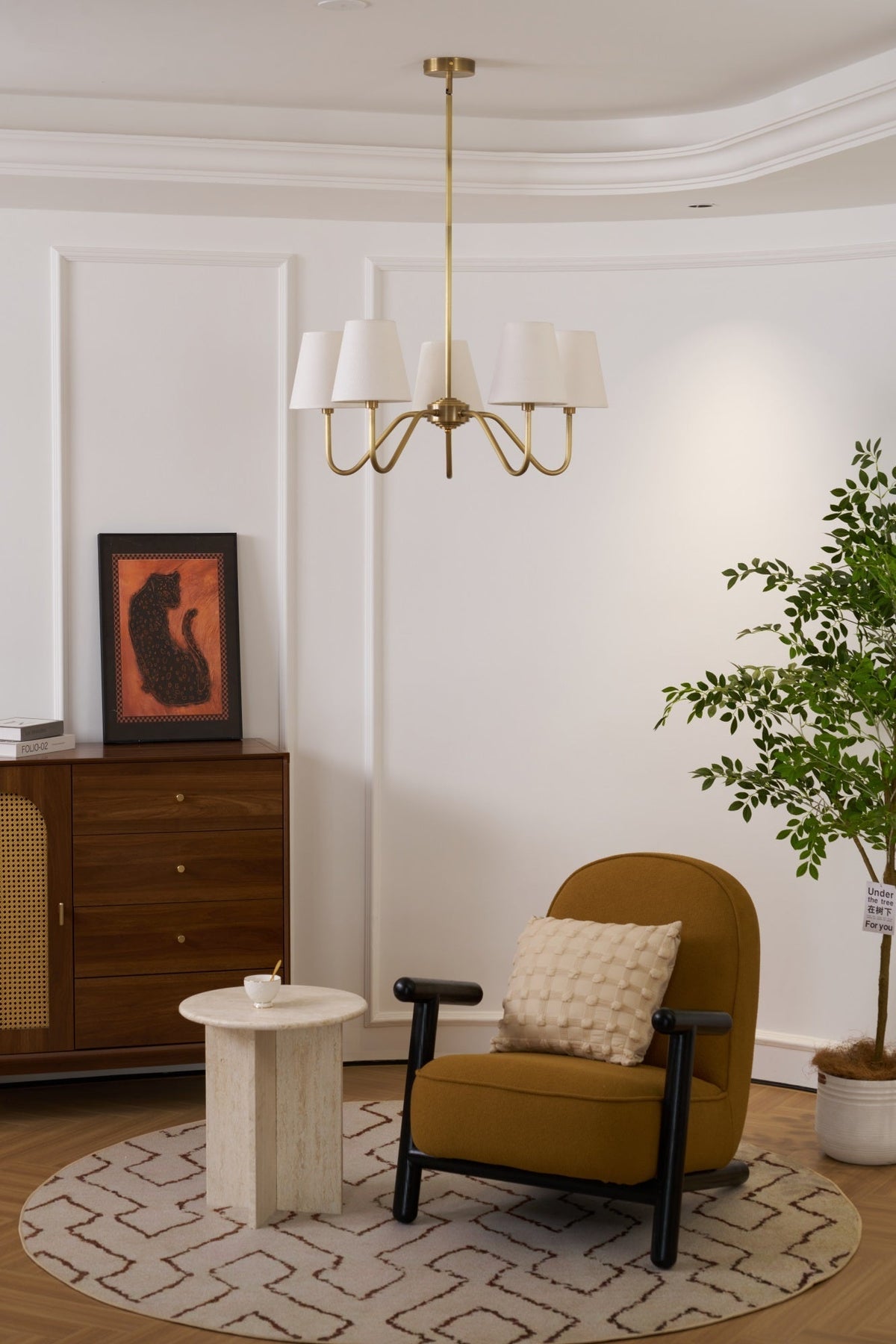 Candeeiro suspenso Viraean vintage industrial em latão e tecido