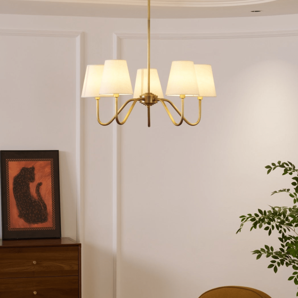 Candeeiro suspenso Viraean vintage industrial em latão e tecido
