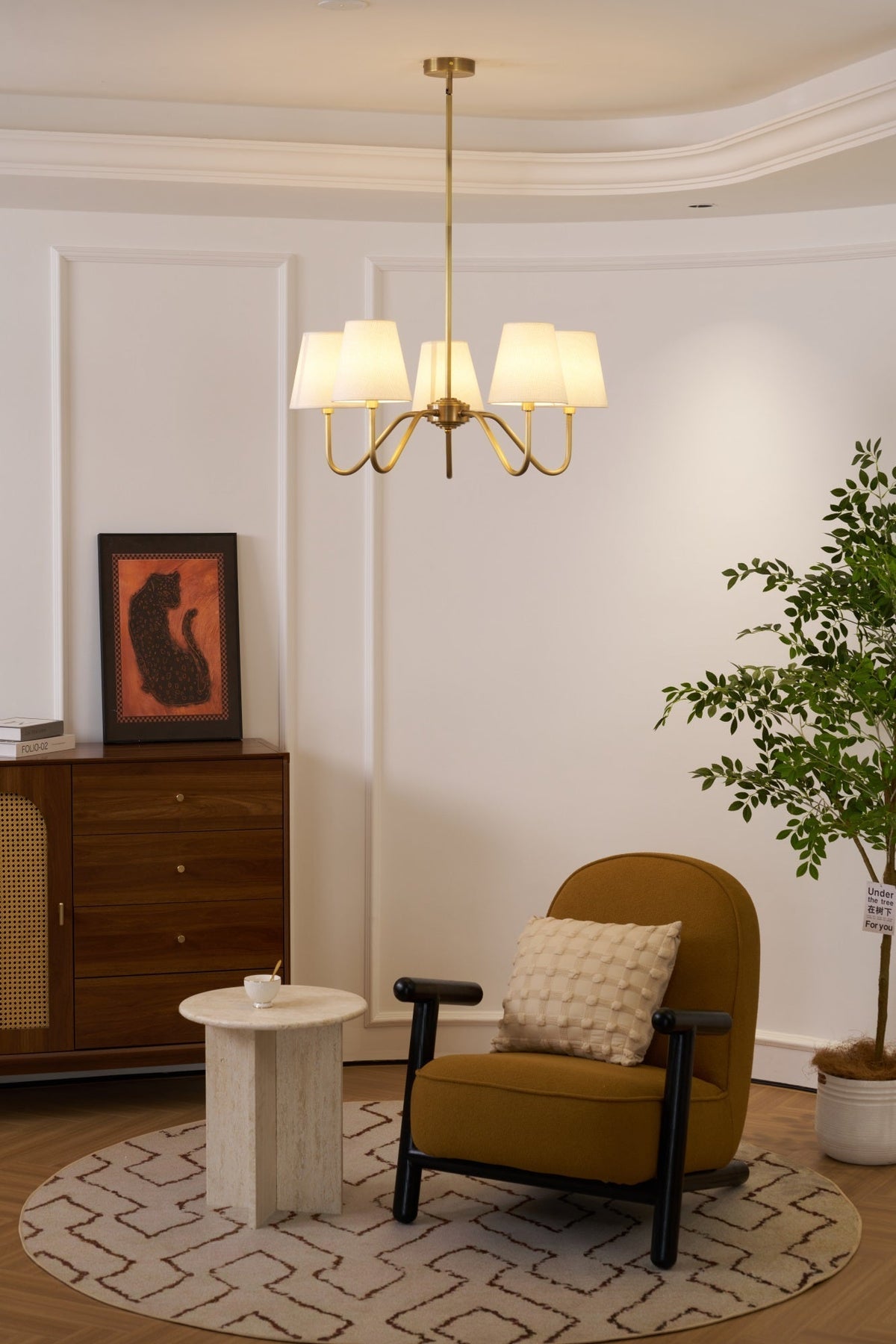 Candeeiro suspenso Viraean vintage industrial em latão e tecido