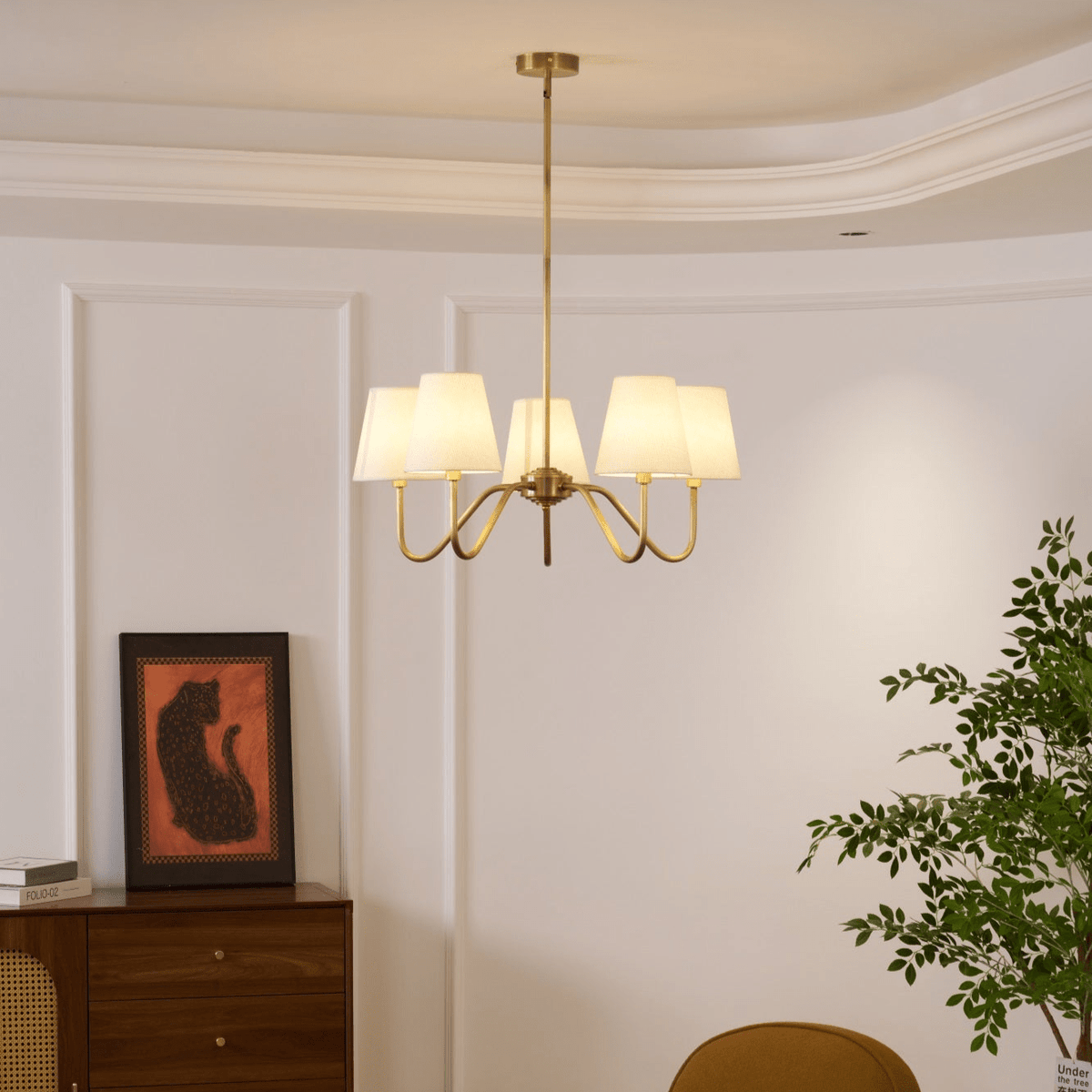 Candeeiro suspenso Viraean vintage industrial em latão e tecido