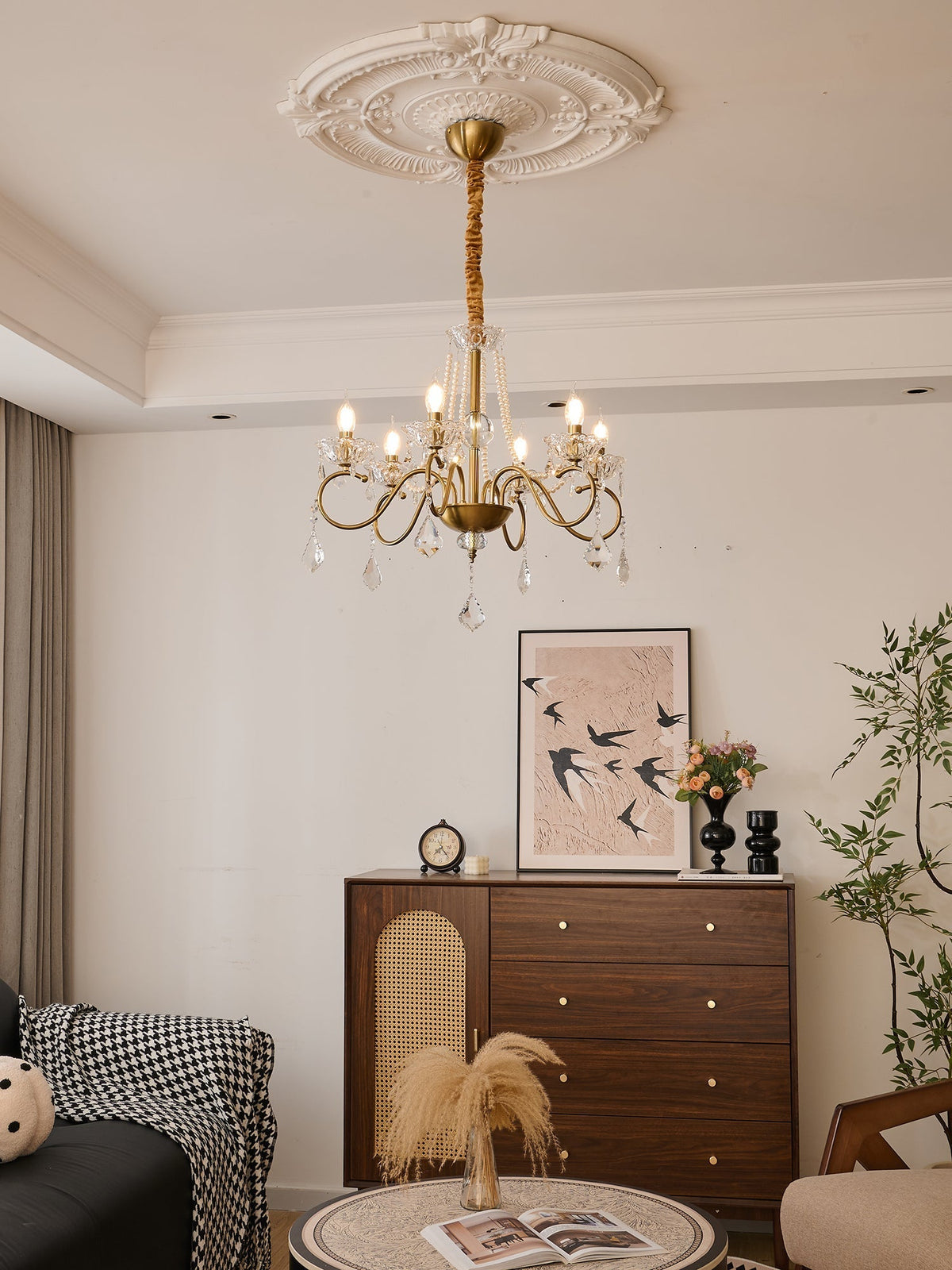 Candelabro Velaeyra pós-moderno de luxo em cristal com pérolas