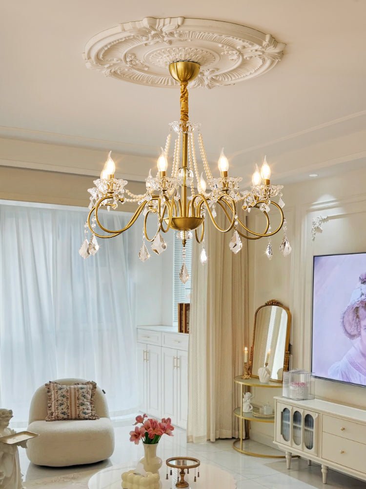 Candelabro Velaeyra pós-moderno de luxo em cristal com pérolas