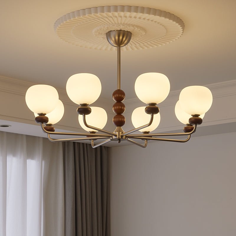 Candeeiro suspenso Vilorira Traditional Classic Orb em madeira de nogueira e vidro