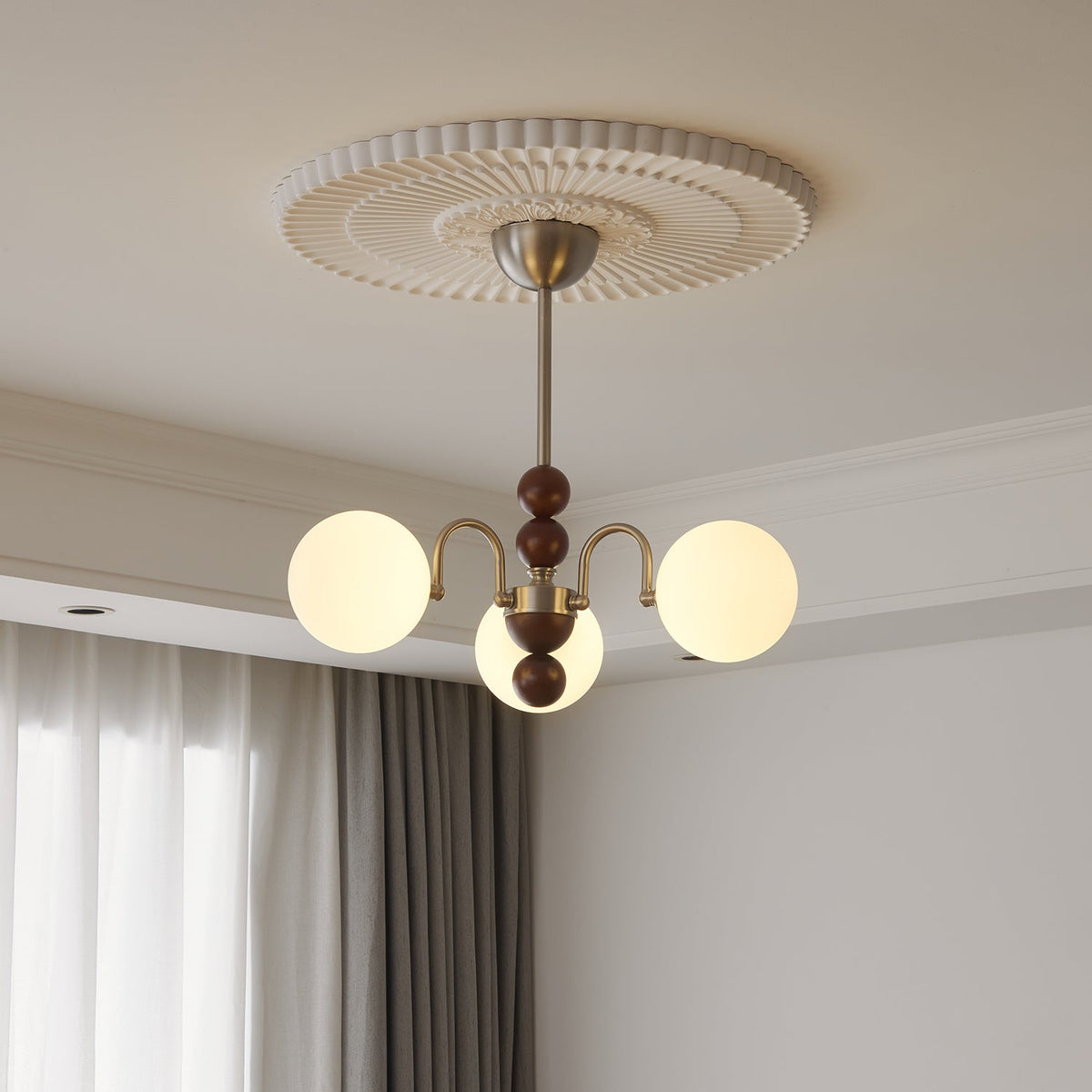 Orbital Premium Nordic Art Curve Wood Glass -kattokruunu