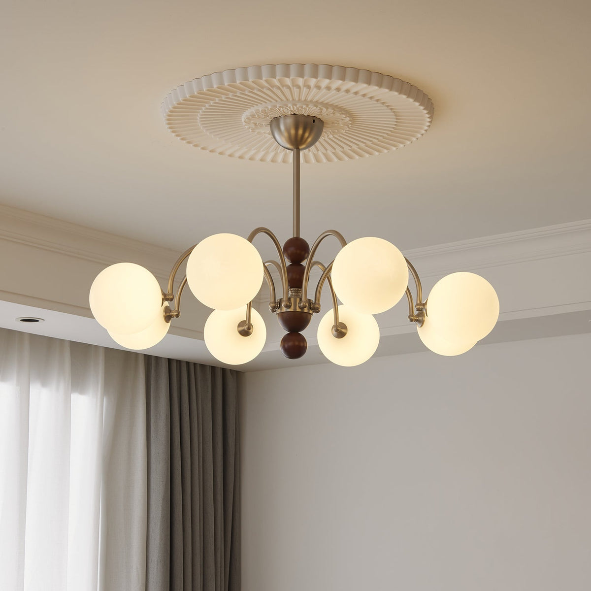 Orbital Premium Nordic Art Curve Wood Glass -kattokruunu