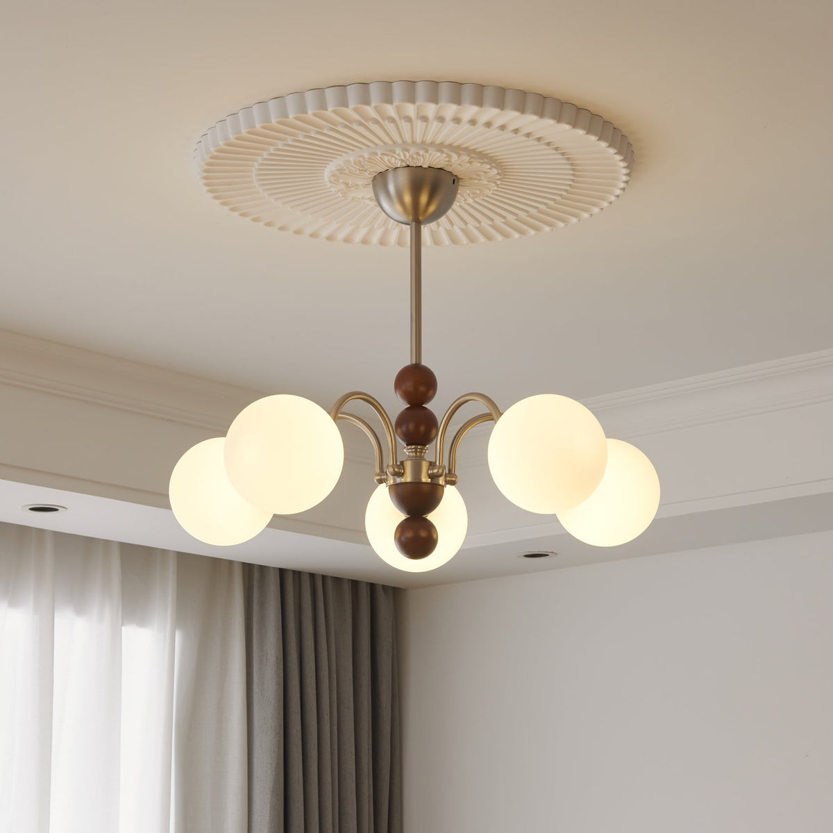 Orbital Premium Nordic Art Curve Wood Glass -kattokruunu