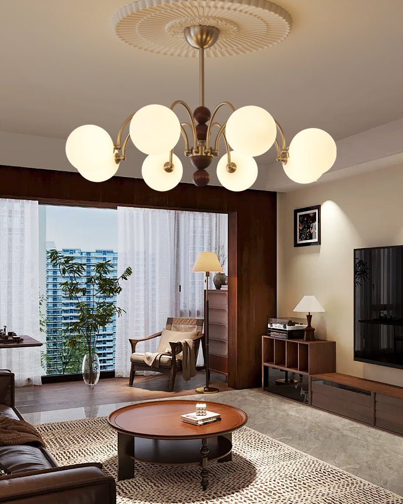 Orbital Premium Nordic Art Curve Wood Glass -kattokruunu