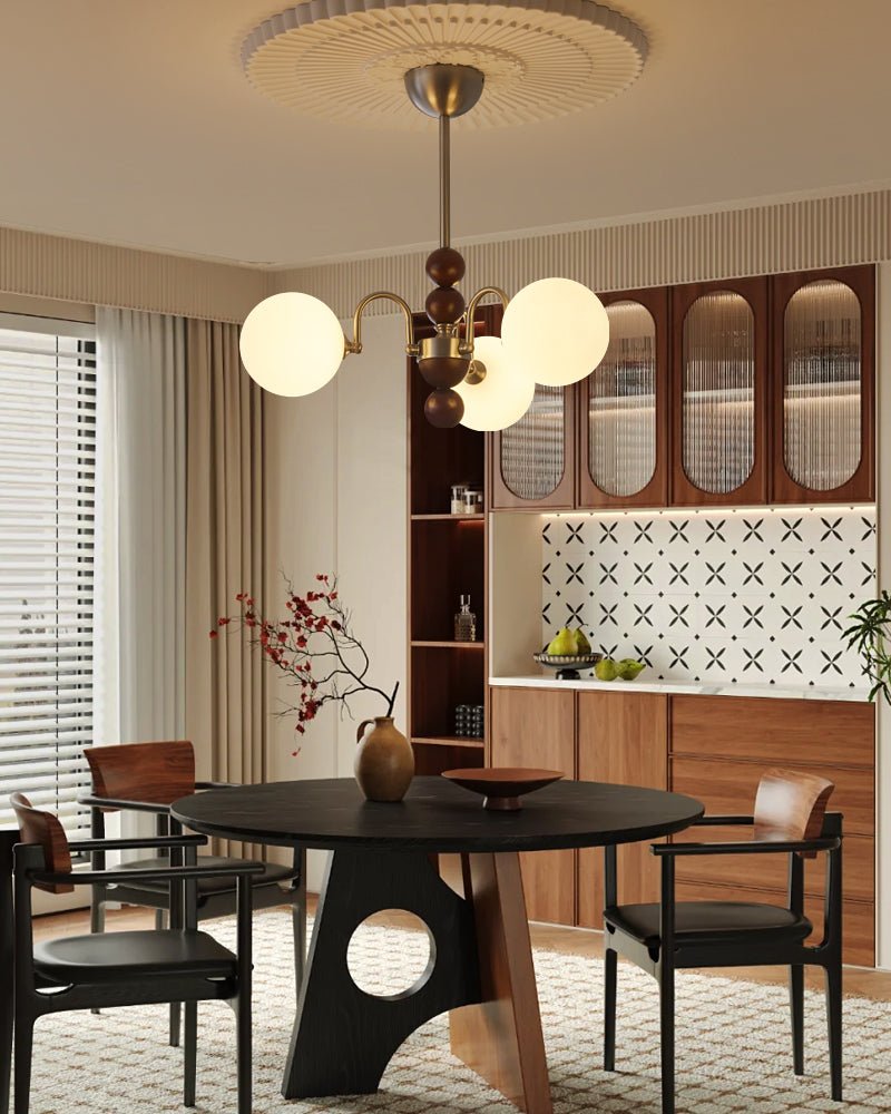 Orbital Premium Nordic Art Curve Wood Glass -kattokruunu