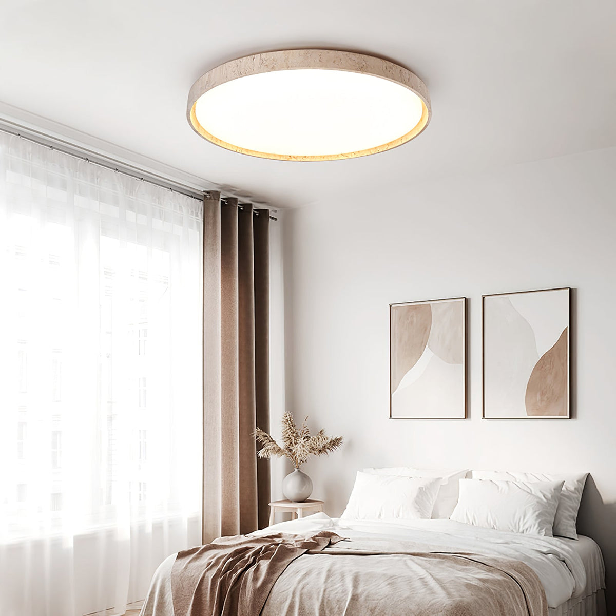Kathy-rund loftlampe i travertin