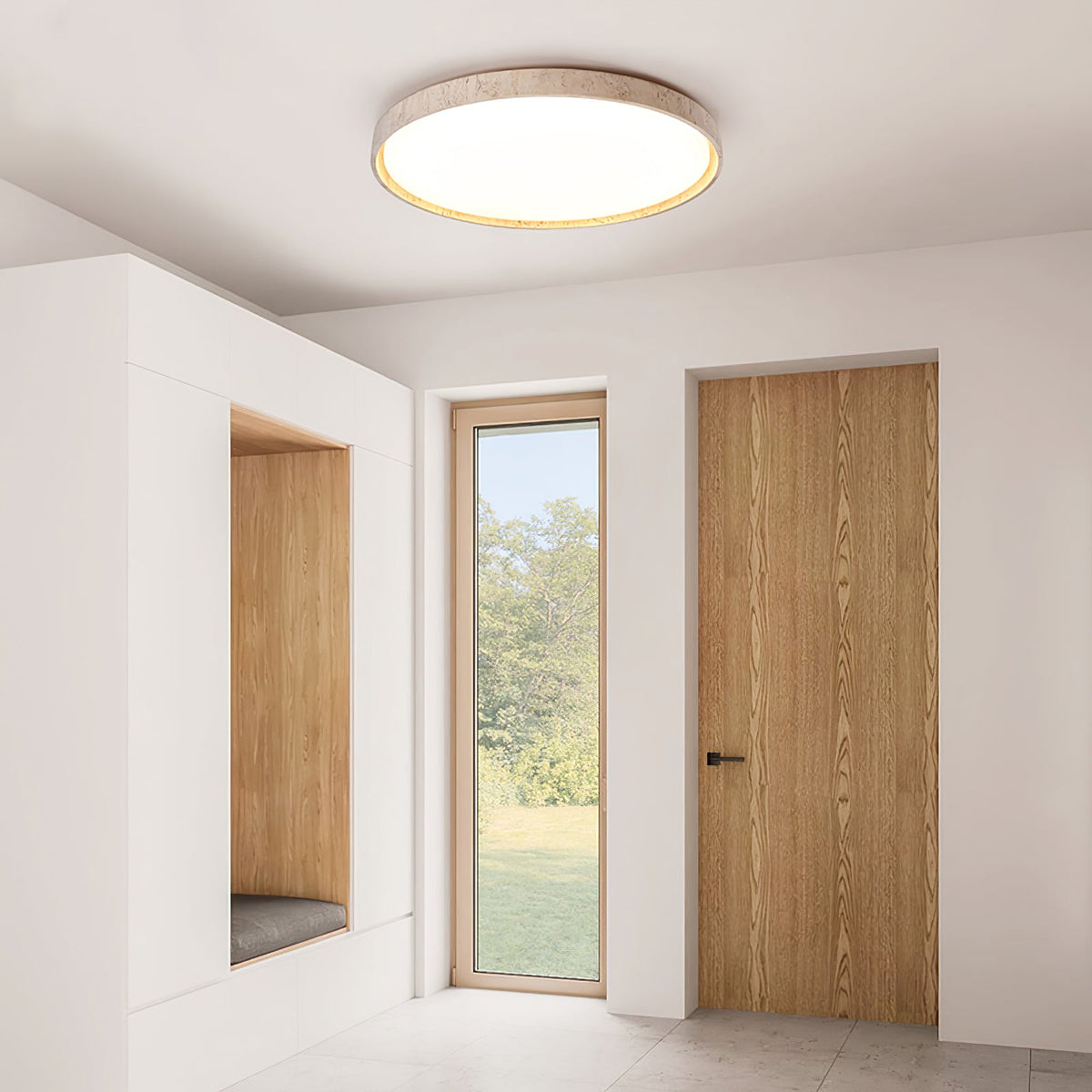 Kathy-rund loftlampe i travertin